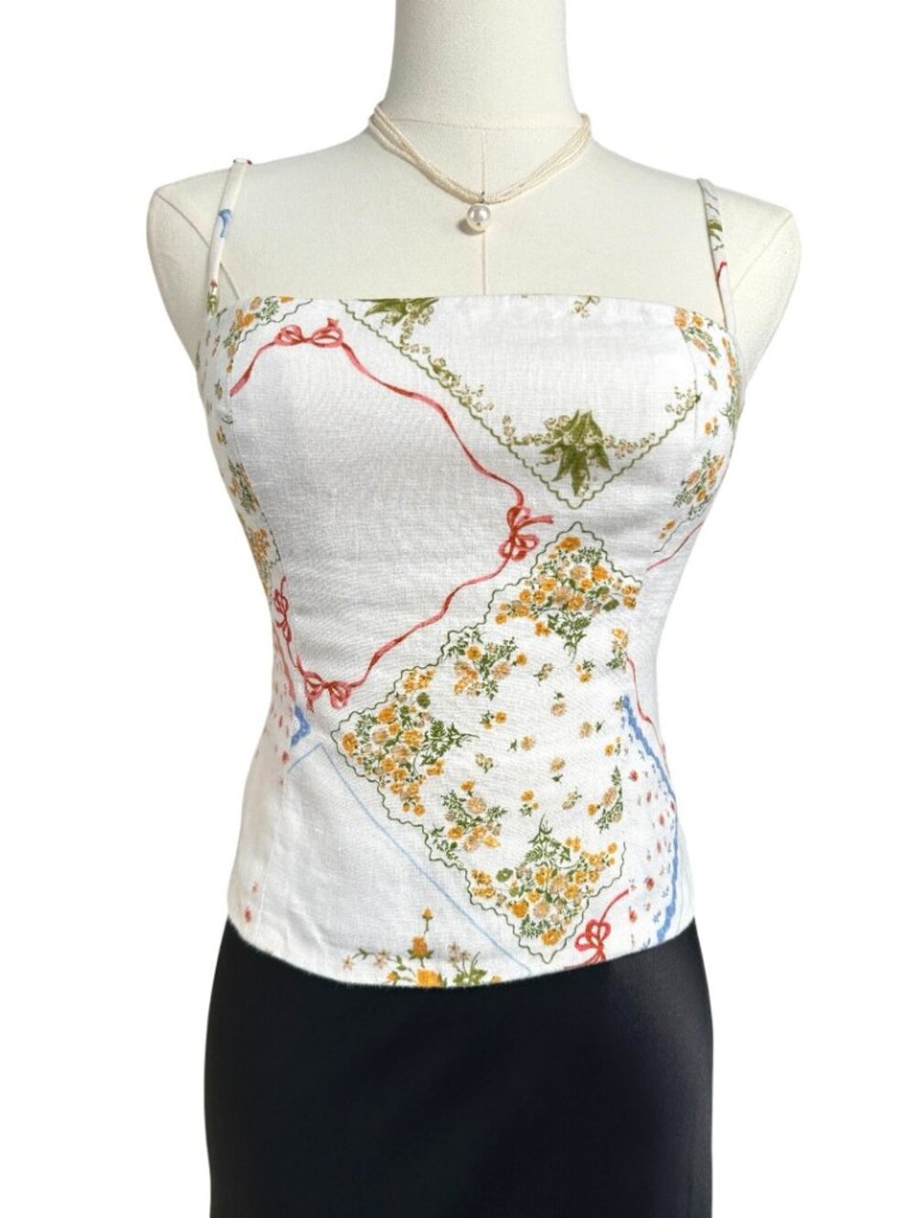 Reformation Overland Linen Top Nonna White Floral Bandana Print Camisole 2